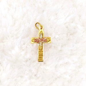 Vintage Dainty Black Hills 10K Gold Cross, Rose, Yellow, and Green Gold Pendant